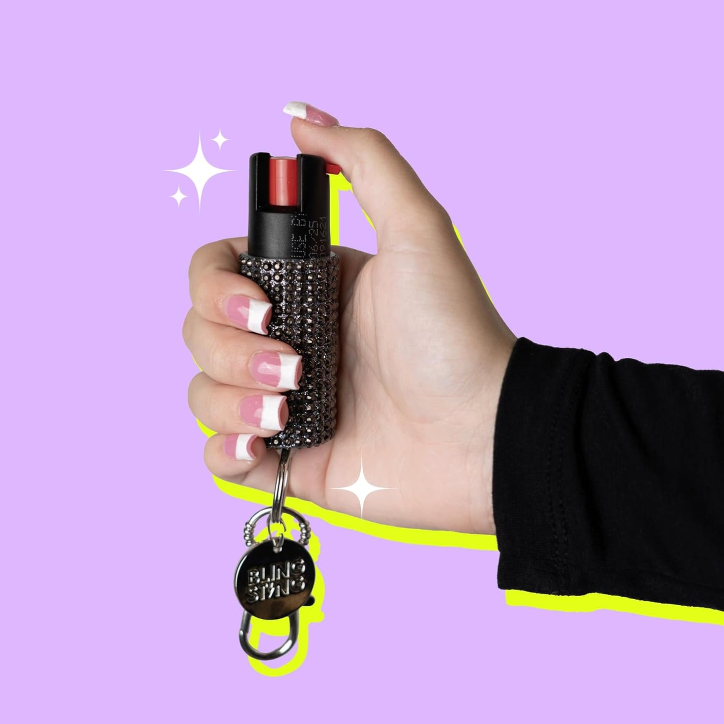 BLINGSTING Pepper Spray for Women - Maximum Strength OC Self Defense Spray - 12 ft Range - UV Marking Dye for Police ID - Swipe Safety Lock - Compact & Fashionable Keychain