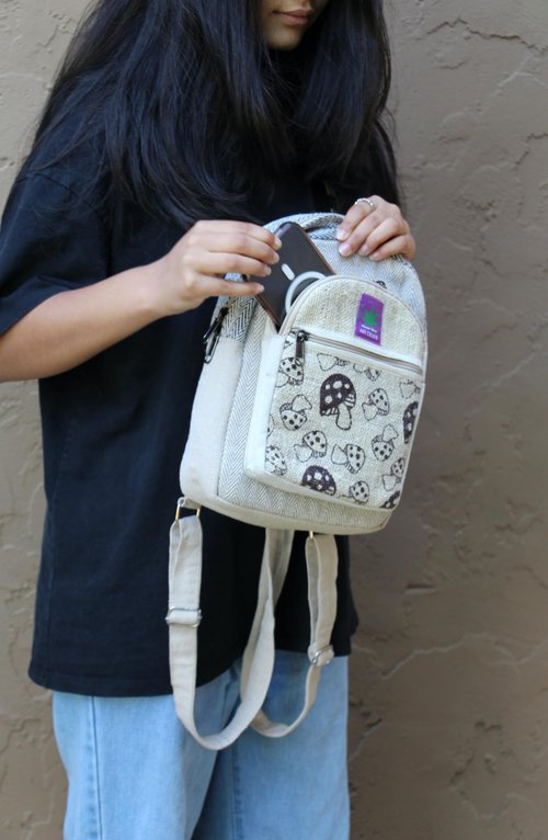 Hemp MINI backpack, Handmade & stylish Travel backpack with adjustable straps, Made by Nepali artist for adults