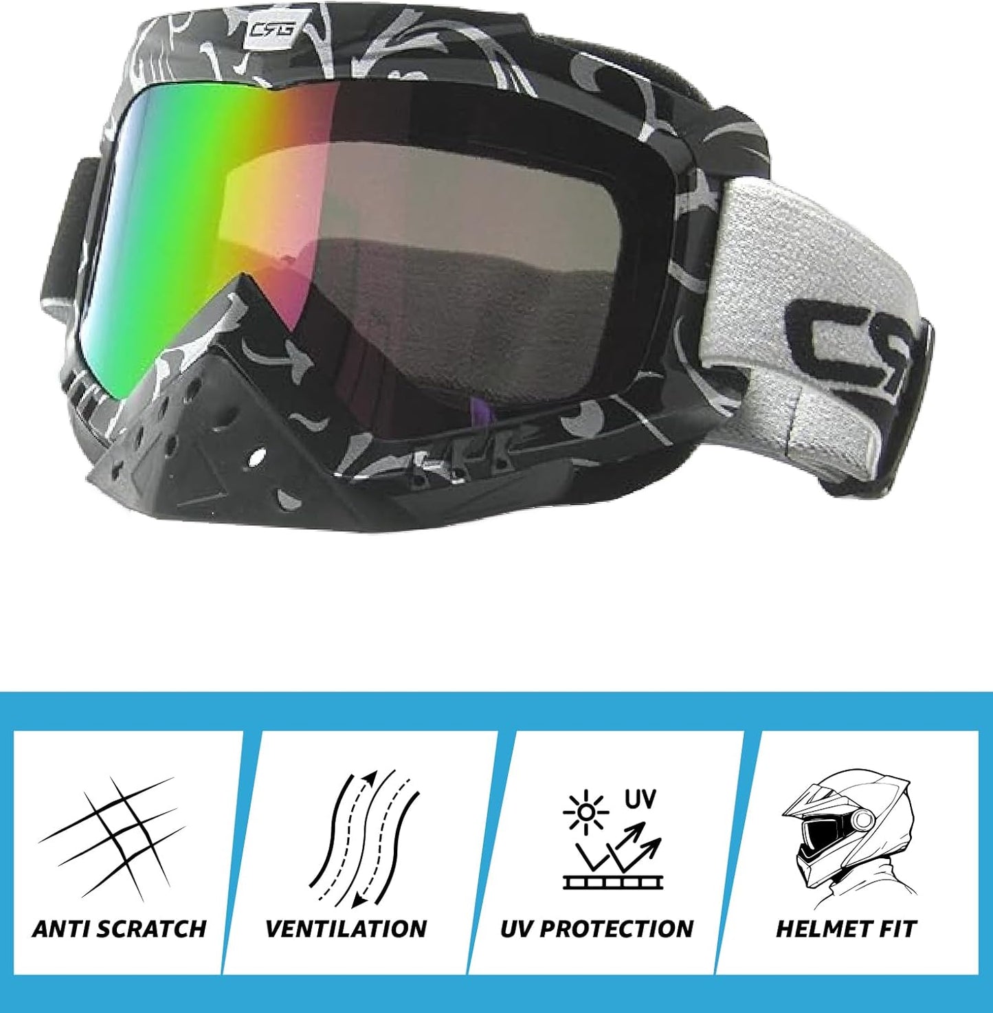 CRG Sports Motorcycle Goggle Motocross ATV Dirt Bike Off Road Racing Goggles for Man, Woman, Adult