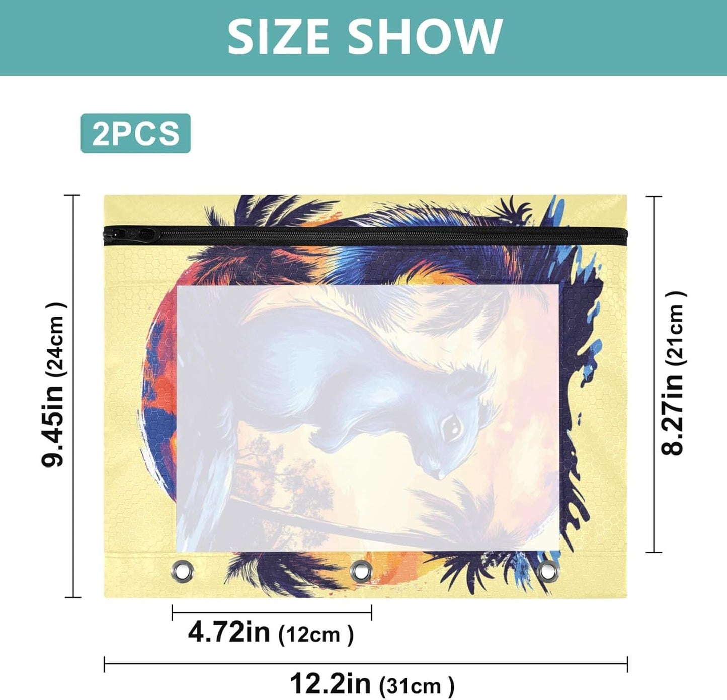Largemouth Bass Fish 2 Pack 3 Ring Binder Pocket A4 Size Binder Pouches Clear PVC Loose Leaf Folder Sleeves Storage Bags for Files, Documents