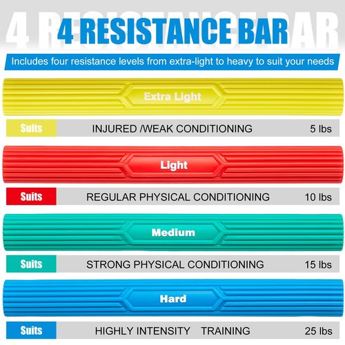 Silipull 4 Pcs Flexible Resistance Therapy Bars Twist Grips,Flexible bar Twist and Bend Resistance Bar for Therapy,Tennis Elbow, Golfer's Elbow(Pastel Color)