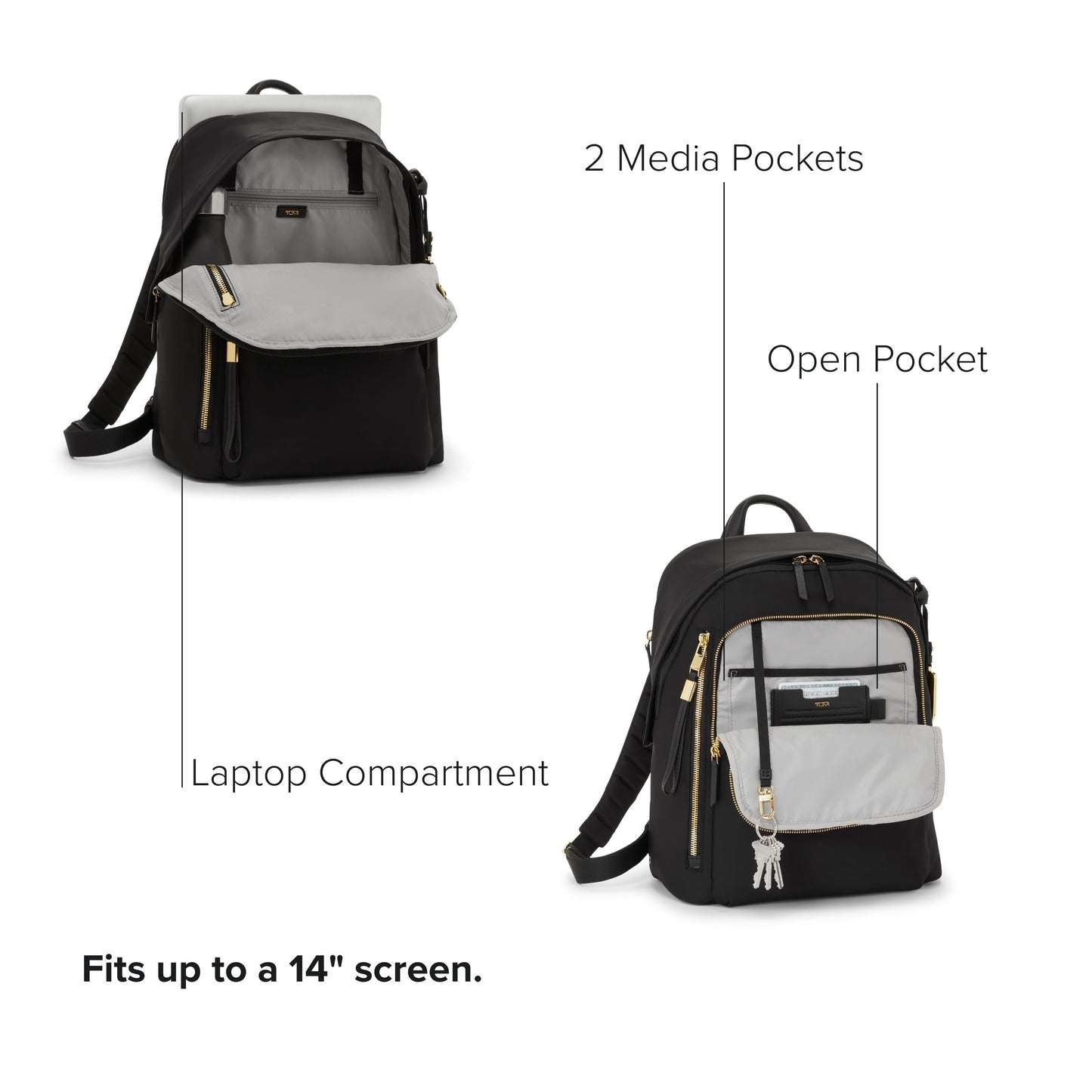 TUMI - Voyageur Halsey Backpack - Women's Lightweight Everyday and Travel Bag - 14.5" X 11.5" X 5.5" - Holds Up to 14" Screen - Black & Gunmetal