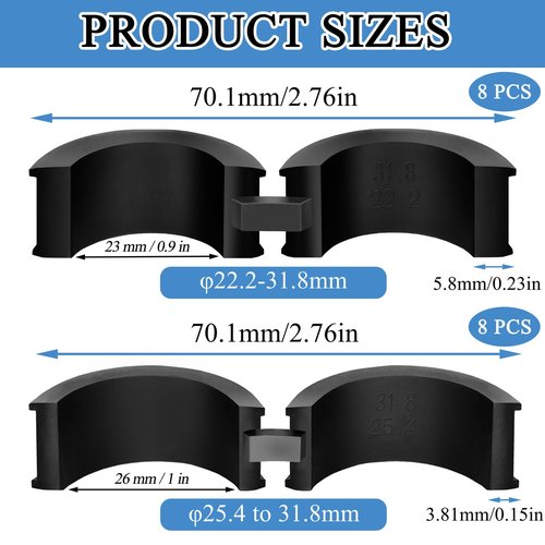 16 Pcs Bicycle Handlebar Rubber Gasket Fits 22.2/25.4 to 31.8 mm Bike Handlebar Extender Anti-Vibration Non-Slip Lightweight Durable Handlebar Stem Shim Spacer Adapters