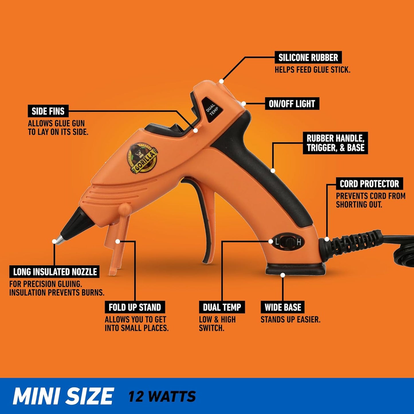 Gorilla Mini Hot Glue Gun Kit (Pack of 1 Mini Hot Glue Gun and 30 Sticks) - Dual Temp, Precision Nozzle, and Easy Squeeze Trigger