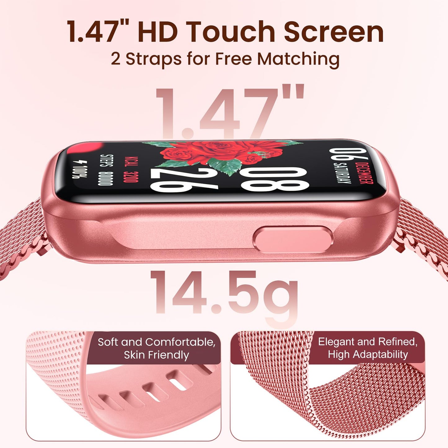 Fitness Tracker Smart Watch for Women: Health Activity Trackers with Heart Rate Blood Oxygen Sleep Monitor Step Counter Sport 1.47" Touchscreen IP68 Waterproof Smartwatch Compatible Android iOS