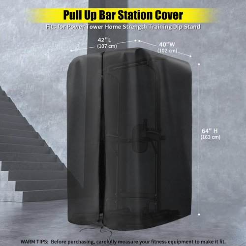Kingling Pull Up Bar Station Covers, Pull Up Bar Stand Cover for Power Tower Home Strength Training Dip Stands Waterproof & Dustproof Protective Cover - 42''L x40''W x64''H