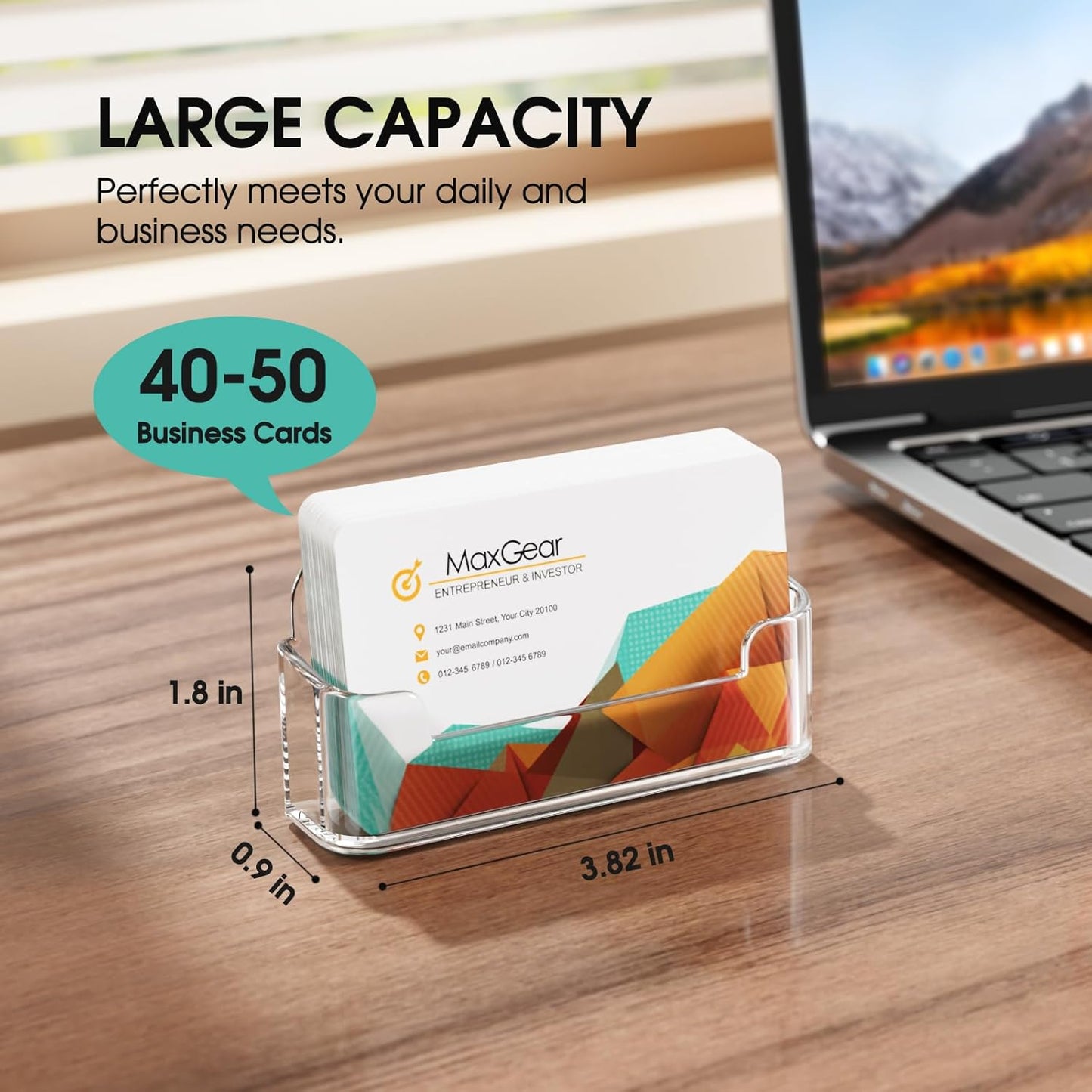 MaxGear 8 Pack Acrylic Business Card Holder for Desk, Clear Plastic Display Stand Fits 50 Business Cards, Elegant Desktop Organizer for Home and Office
