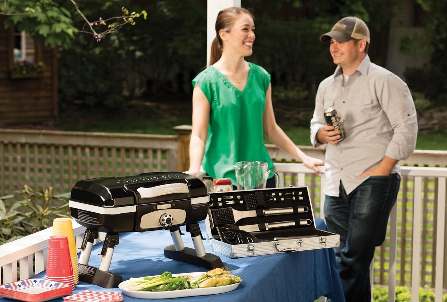 Cuisinart Petite Gourmet Portable Gas Grill, Compact Portable Grill Propane, 150 Sq. In. Cooking Surface, 5,500 BTU Burner Small Gas Grills for Camping, BBQ, Folding Legs and Carry Handles, Stainless