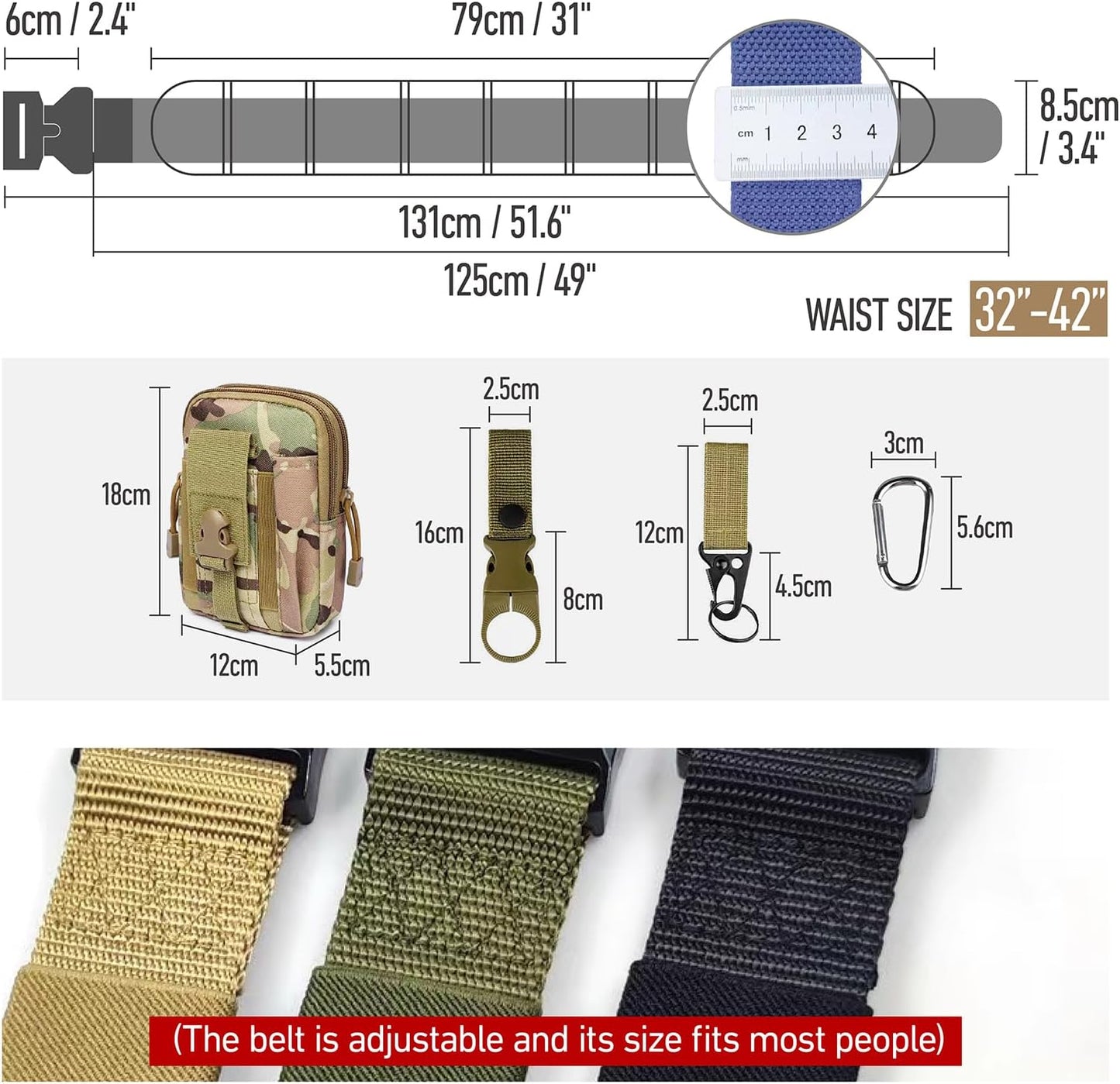 Tactical Molle Battle Belt | Outdoor Hunting Belt with Pouches | Durable Design
