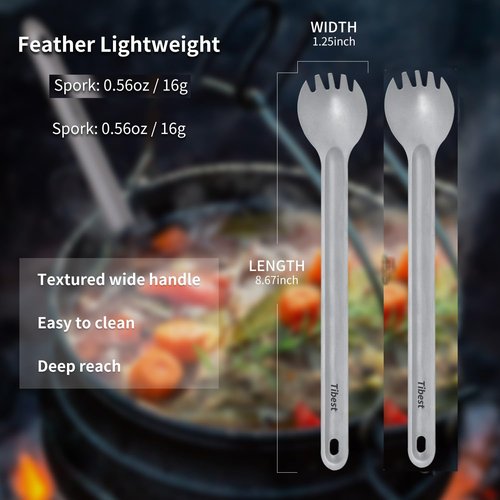 Tibest Titanium Spork, 8.7" Long Handle, Backpacking Spork and Spoon, Ultra Lightweight Camping Utensil for Hiking, Travel