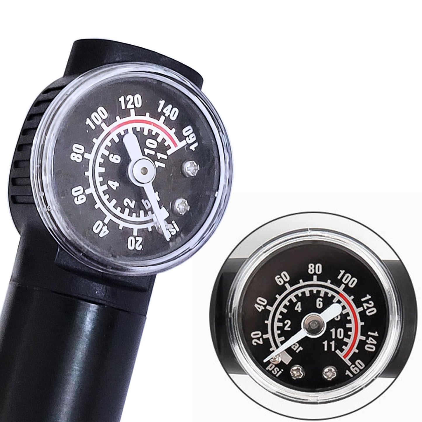 2 in 1 Portable Bicycle Tire Pump Shock Pump 160PSI 11Bar Bike Air Pump with Pressure Gauge Black