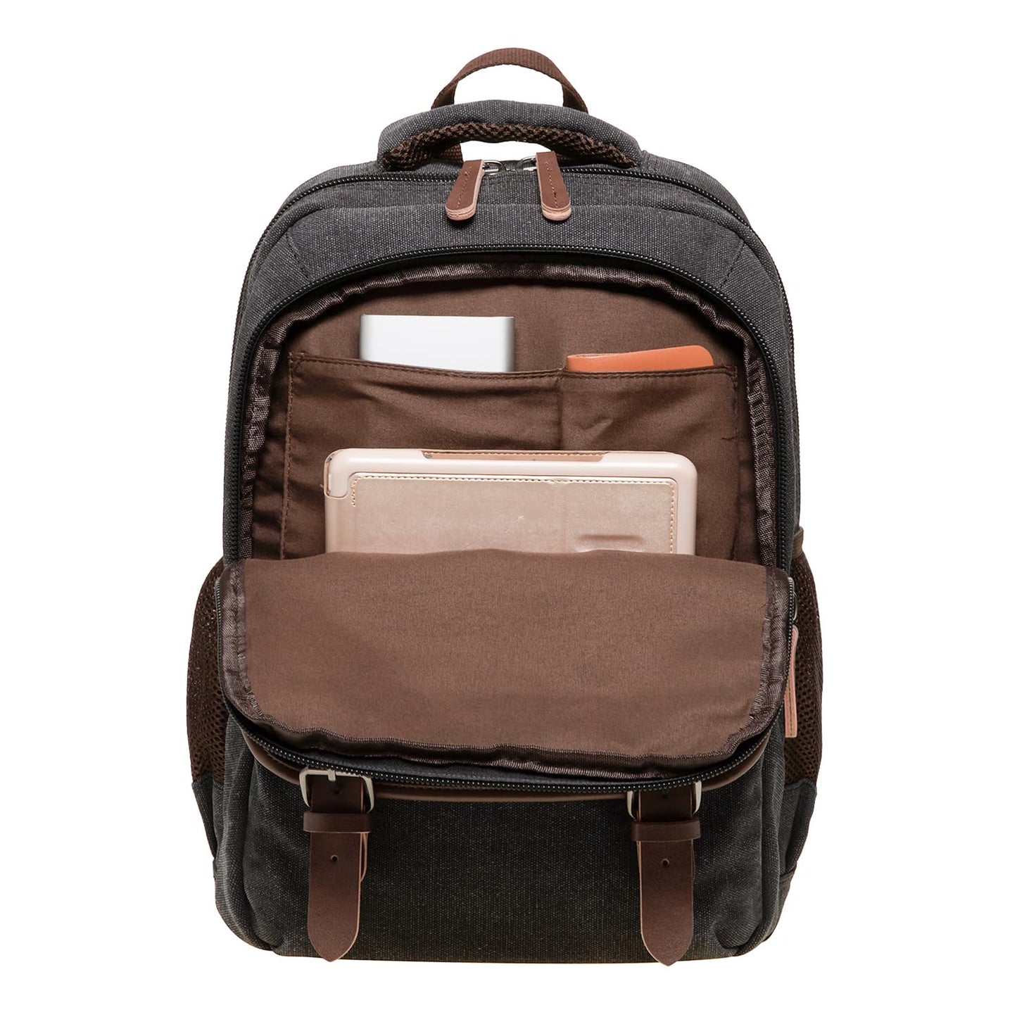 KAUKKO Vintage Canvas Backpack-Large Capacity, Multi-Functional Durable Outdoor Rucksack S28-BLACK, 24.3L