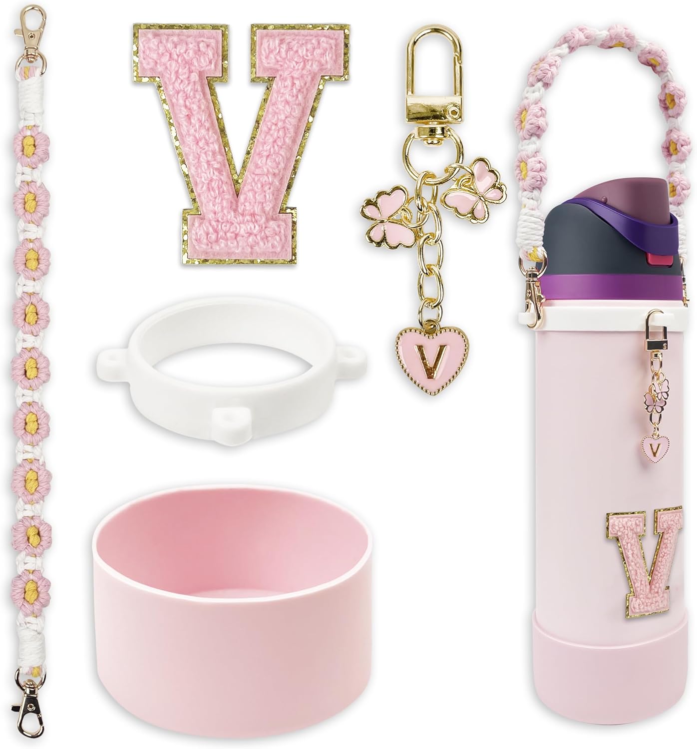 Silicone Boot Monogram Set for Owala Water Bottles | Cute Pink & Black Accessories