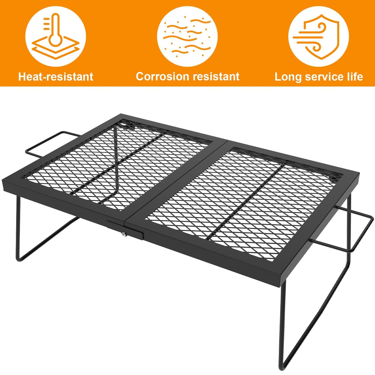 "Folding campfire Grill Cooking Racks Campfire Grate Over Fire Pit, Fireplace Cooking Grate Fire grill Grate for Camping, Grill Grate Over the Fire Cooking Equipment Camping Accessories for Outside"