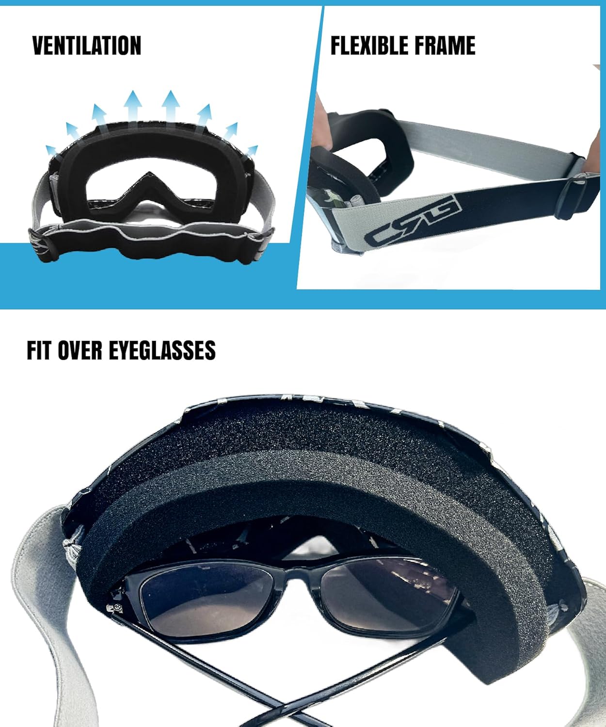 CRG Sports Motorcycle Goggle Motocross ATV Dirt Bike Off Road Racing Goggles for Man, Woman, Adult