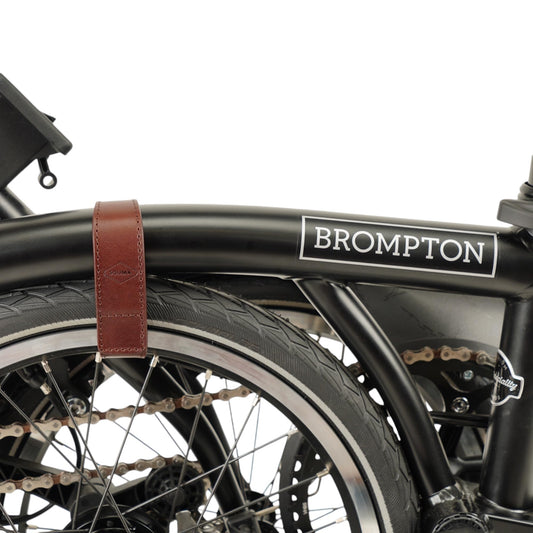 2in1 Leather wheel frame strap for BROMPTON BICYCLE and trousers strap in one - leather bicycle accessory (Brown)