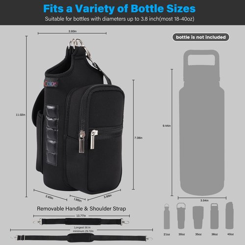 icolor Magnetic Gym Bag Water Bottle Holder with Phone Pockets & Shoulder Strap,5 Built-in Magnets Gym Bottle Pouch Carrier Sleeve,Magnetic Bag Gym Accessories Organizer for Men Women