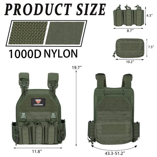 LASVENIS Quick Release Tactical Vest Adjustable Breathable Weighted Outdoor Vest for Training