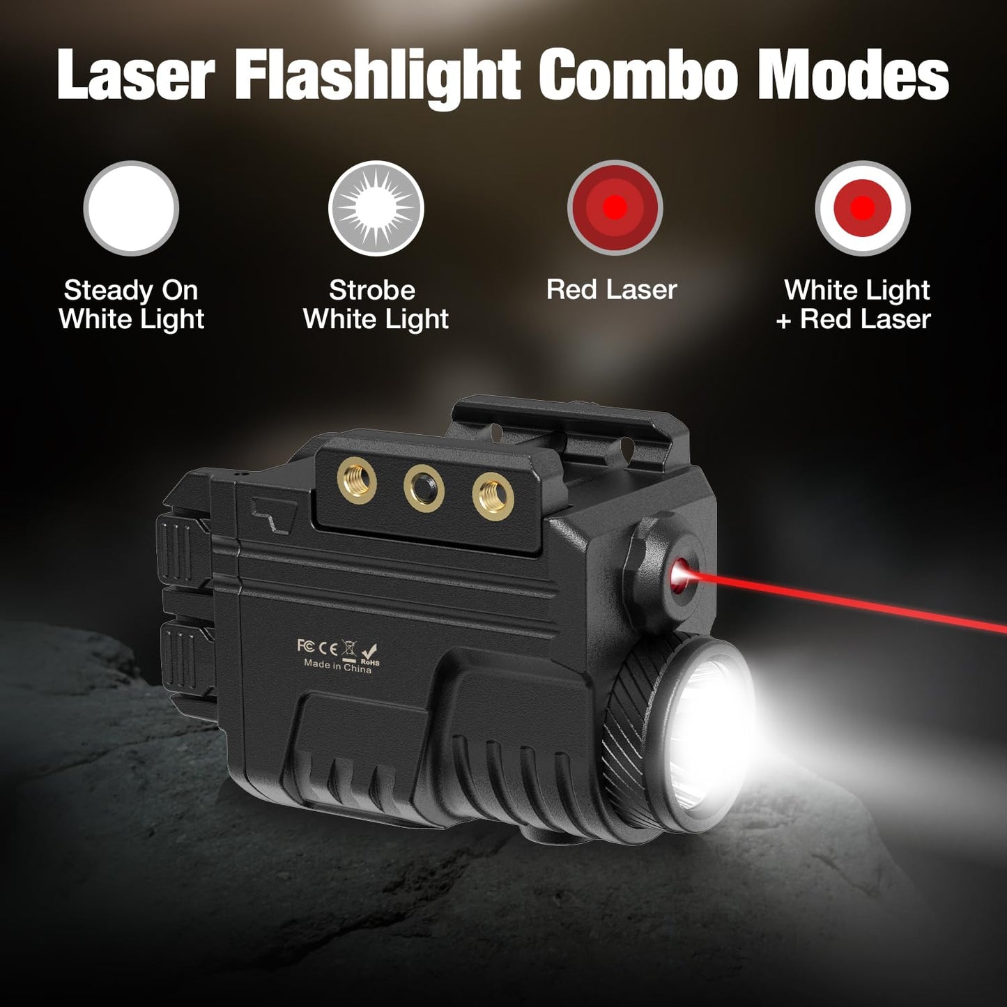 SIXRAY Rechargeable Red Laser and Flashlight for Pistol, 600 Lumen Tactical Pistol Light Laser Combo with Red Beam, Strobe, Magnetic Charging, Fit Picatinny