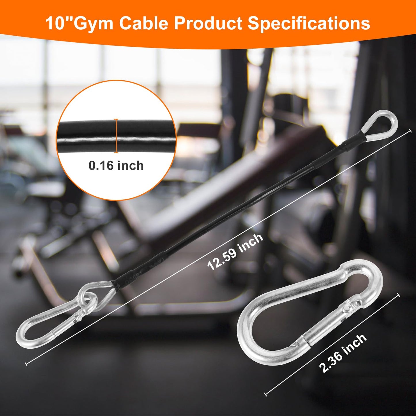 10" Gym Cable Extension Compatible with Bowflex Home Gym Machine Accessories for LAT/Tricep Pull Down and Leg Extensions Machine Thick 0.2" (1 Pair)