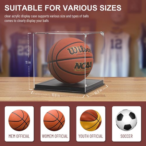 Basketball Display Case with Light, UV Protection Clear Acrylic Basketball Box Full Size with Solid Wood Base, LED with USB Soccer Stand for Autographed Ball Ideal Gift (Avoid Fast Charging Plug)