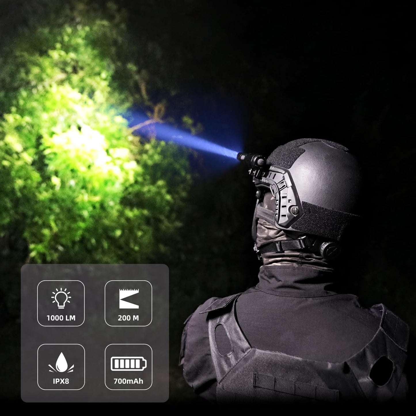 klarus XT1C Pro Helmet Tactical Flashlight, 1000 Lumens Bright Hard Hat Light, with Helmet Mount, One Click Fast Response, Military Accessories for Firefighter, Police and Guard