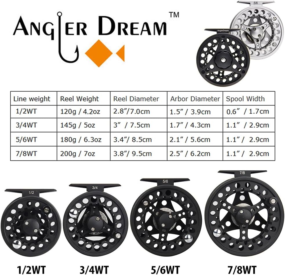 (1/2WT 3/4WT 5/6WT 7/8WT) Fly Reel with Line Combo Aluminum Alloy Large Arbor Fly Fishing Reels Weight Forward Fly Line with Braided Backing Taper Leader Pre-Tied