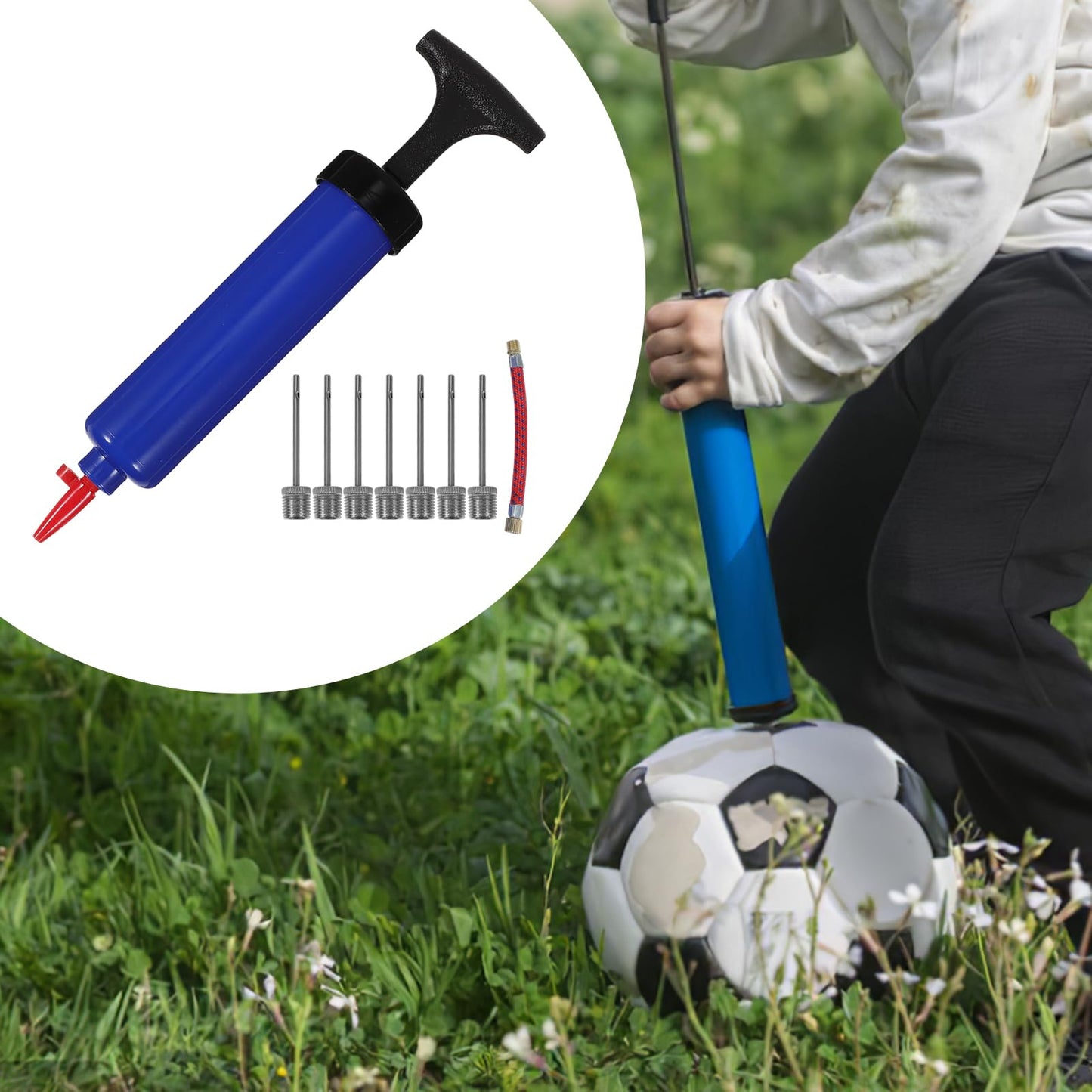 Kisangel Ball Pumps 9Pcs Balls air Pump Hand air Pumps with 7 Needles 1 Nozzle 1 Extension Hose for Sports Football Soccer Basketball Accessories
