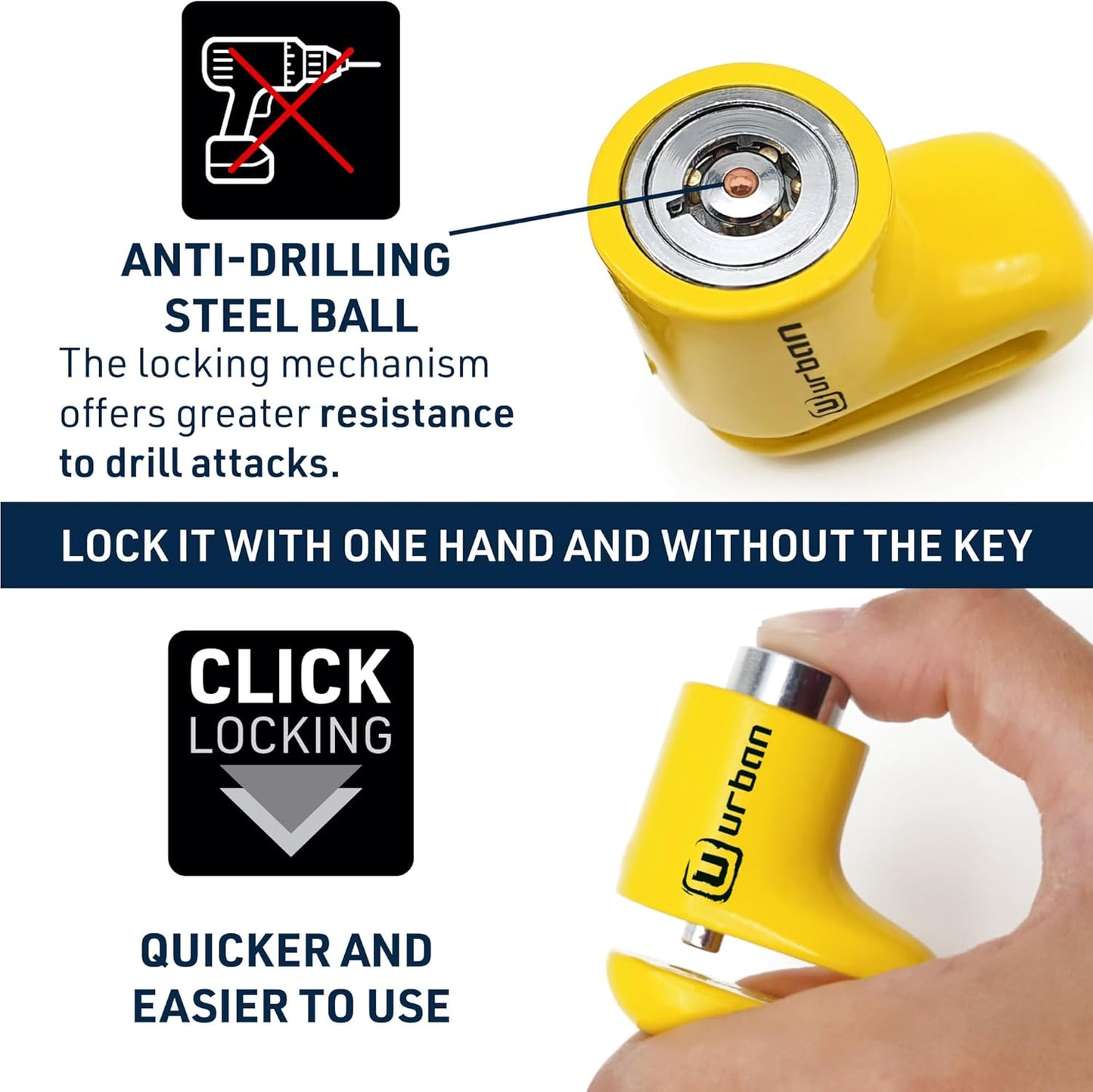 Urban 564A Most Compact Motorcycle Disc Lock, ø5mm, Lightweight, and Portable, More Visible, More Deterrent, Steel, Universal Anti Theft Wheel Brake Lock for Motorbike Scooter Electric Bike Bicycle