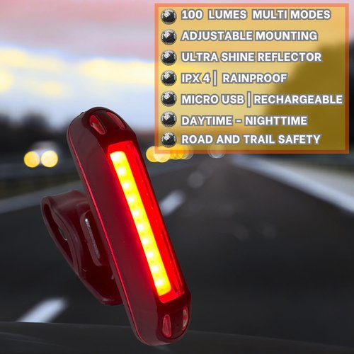 UWILE Ultra Bright Bike Taillight for Road and Trail Safety. 5 Modes Rechargeable Red White Led Light. Flexible Mounting for All Bicycles Styles, Scooter, ebikes and Helmet.