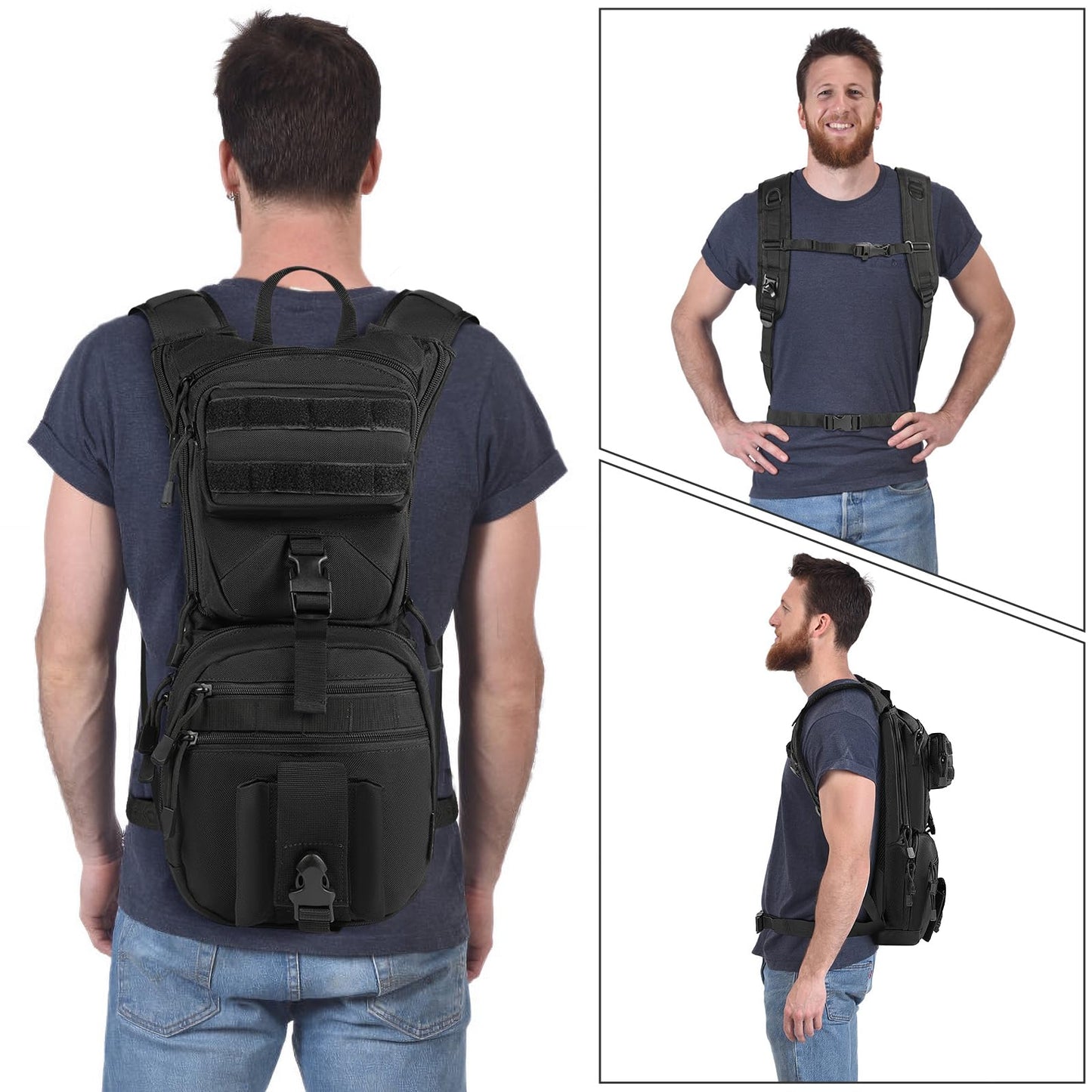 LarKoo Tactical Molle Hydration Backpack with 3L TPU Water Bladder, High Flow Bite Valve Water Backpack Bag Military Daypack Men Women Lightweight Insulation