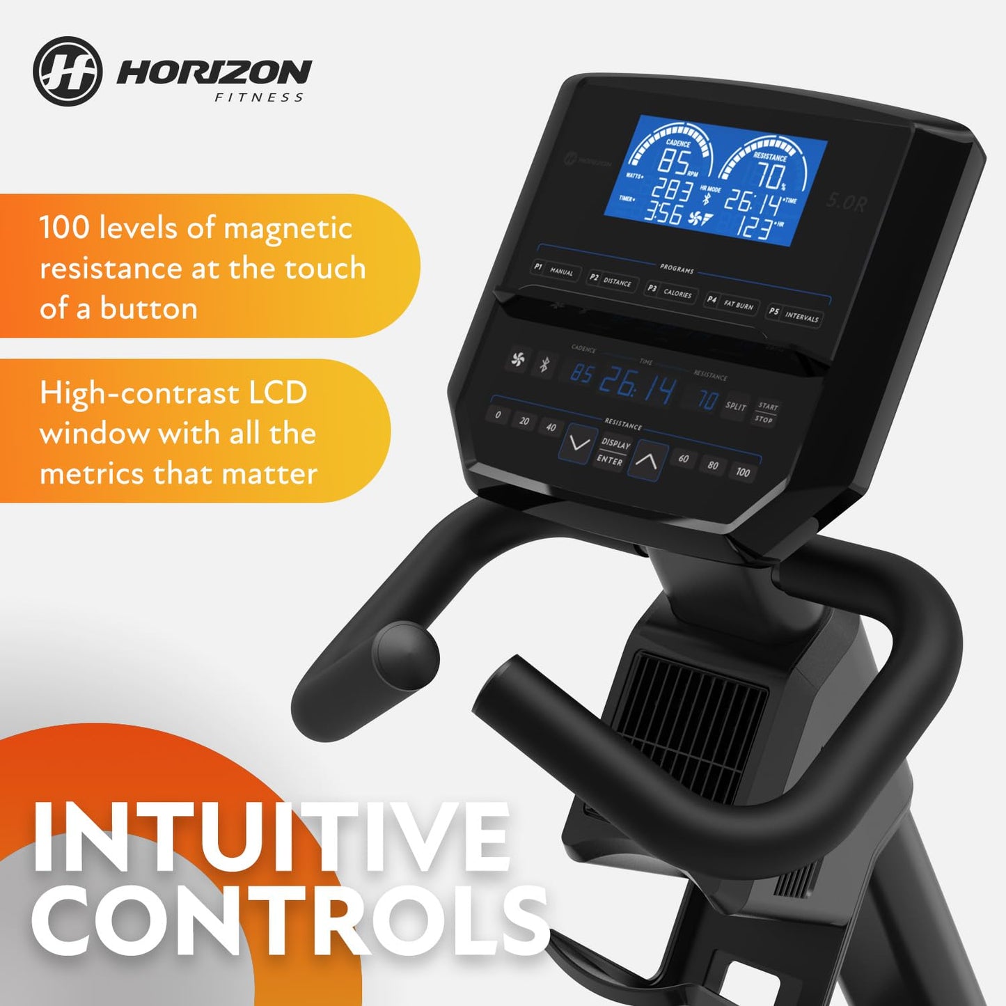 Horizon Fitness 5.0R Recumbent Bike, Fitness & Cardio, Magnetic Resistance Cycling Bike with Bluetooth, Comfort Seat with Lumbar Support, Step-through Frame, and 350lb Weight Capacity