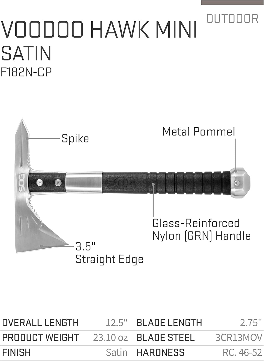 SOG Tactical Tomahawk- Throwing Hatchet, Versatile Survival Tactical Axe and Emergency Breaching Tool with Sheath (F01TN-CP)