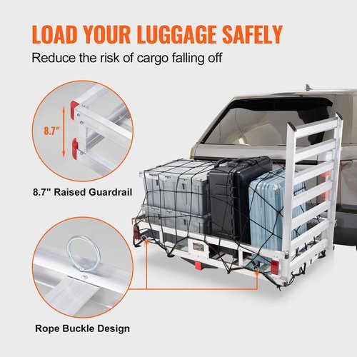 VEVOR Hitch Cargo Carrier, 50 x 29.5 x 8.7 inch, 500lbs Capacity, Aluminum Luggage Carrier Rack with Folding Ramp, Fits 2" Hitch Receiver for SUV Truck Pickup Camping