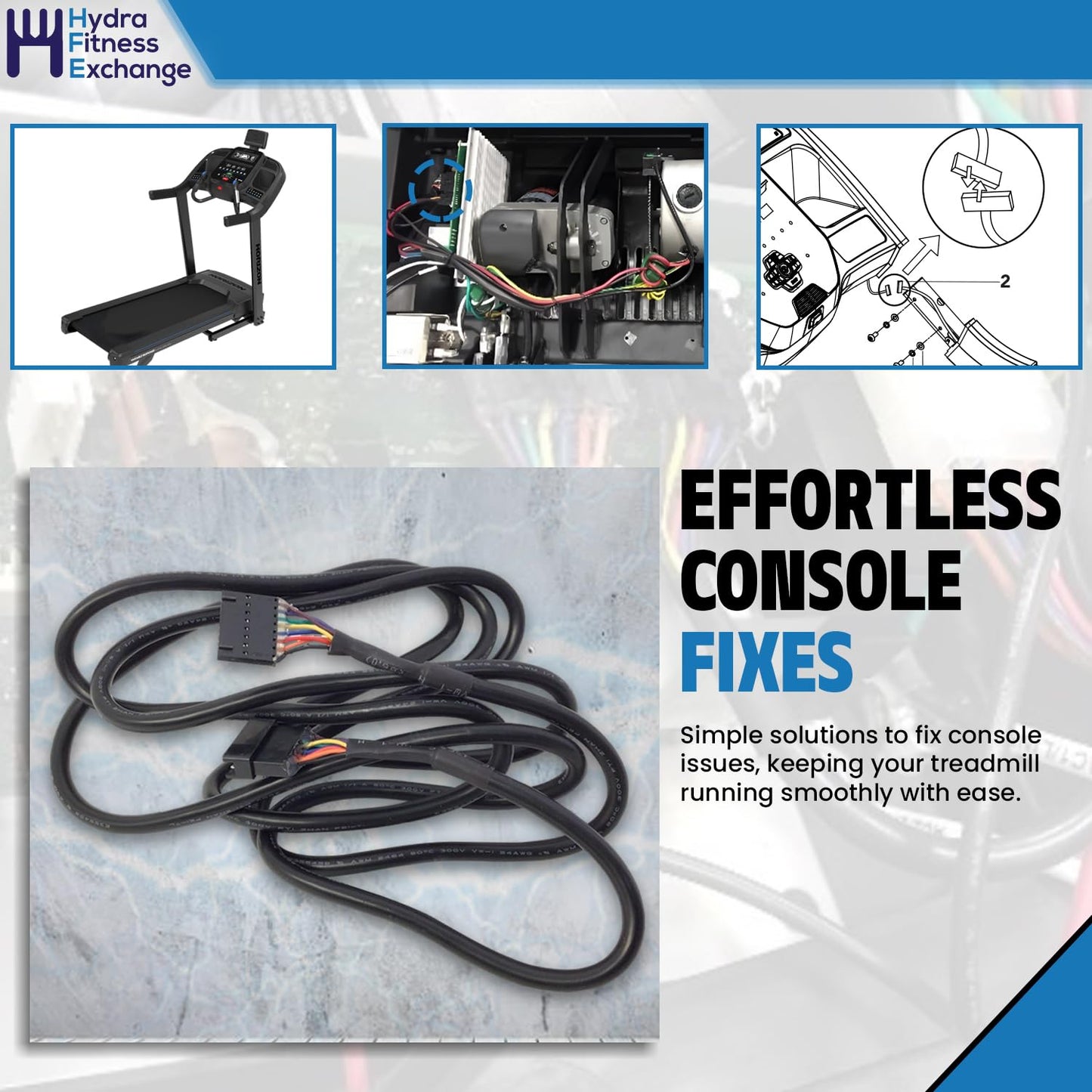Hydra Fitness Exchange Console Wire Set Black | Treadmill Exercise Equipment Replacement Part | Compatible with HZ Fitness 7.0AT-04, TM1021, PTM1021, PTM1021B | MPN 1000303614 (2021-2025 Model)
