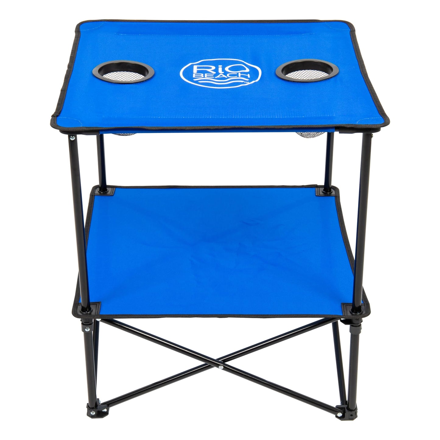 Rio Brands 22" Square Lightweight Fabric Portable Folding Beach Table with Cupholders, Blue