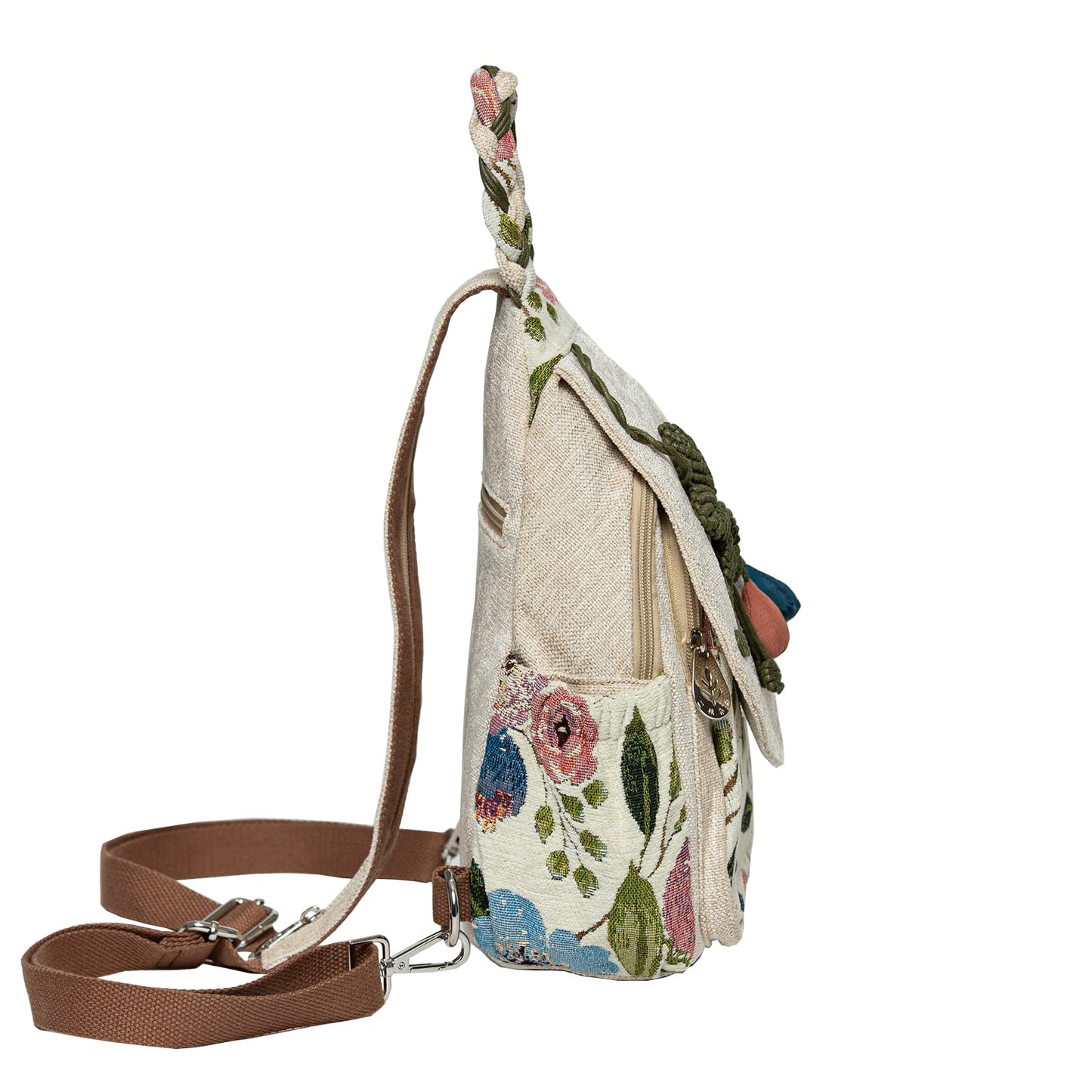 LOZENY Casual Canvas Backpack,Cotton Woven,Versatile hand-woven cotton linen bag small shoulder small fresh light fashion lightweight cloth leisure art backpack