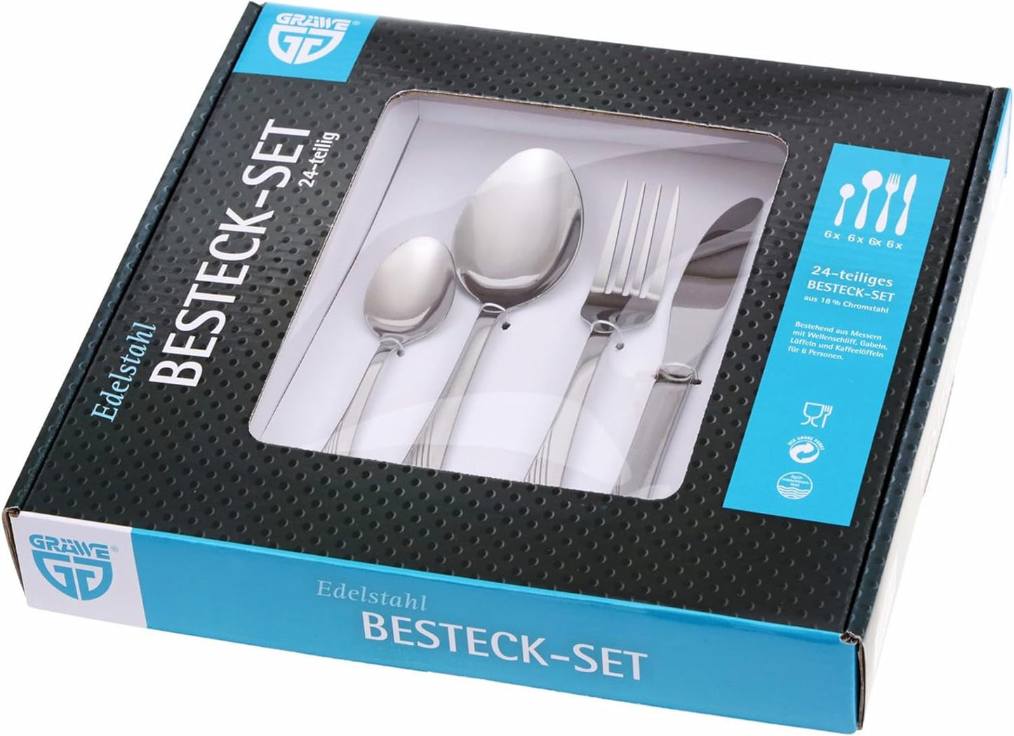 cutlery set for 6 persons made of stainless steel, table cutlery set, nickel free, stainless, hand polished, dishwasher safe - Stralsund Series