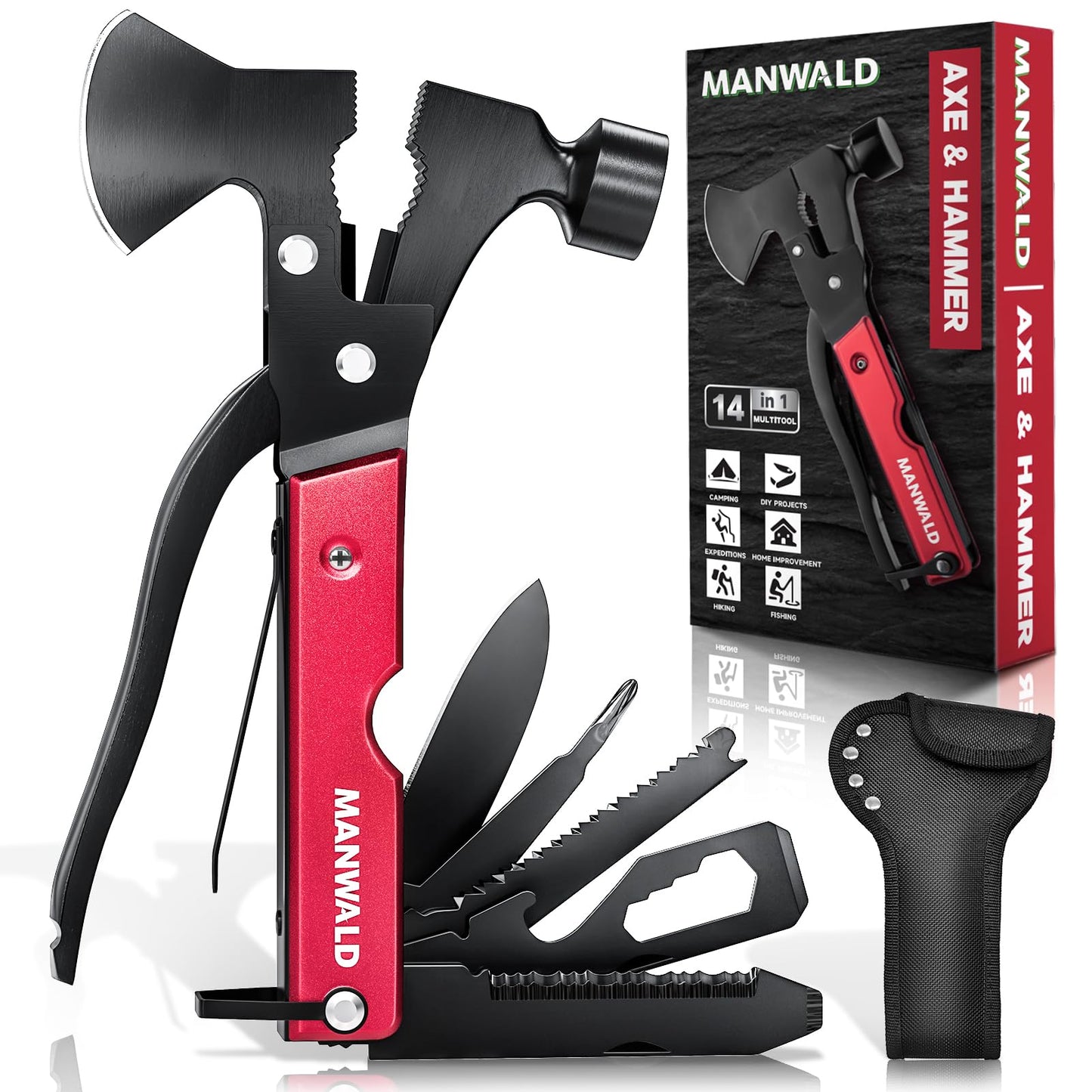 15 in 1 Multitool Axe Hatchet, Fathers Day Dad Gifts from Daughter Wife Son, Camping Accessories Survival Gear, Multi Tool for Camping Hiking Survival, Cool Gadgets Gifts for Men,Husband, Boyfriends