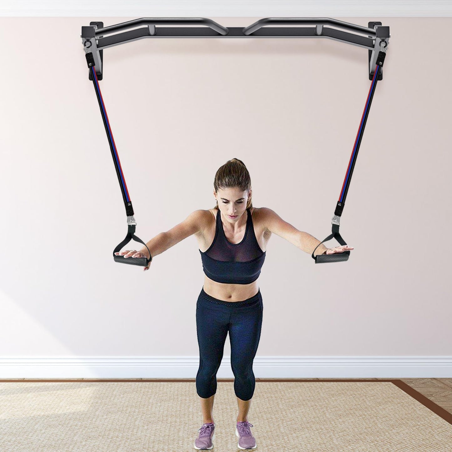 Kipika 48" Heavy Duty Wall Mounted Pull Up Bar,Multi Grip Chin Up Bar, Home Gym Workout Bar for Strength Training Exercise,Body Workout Home Gym System