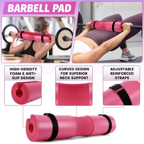 Turakun Gym Barbell Pad Set: Hip Thrusts Pad for Squats Ankle Strap for Cable Machine Hip Resistance Band Weight Lifting Strap and Carry Bag Gym Equipment Accessories, Pink