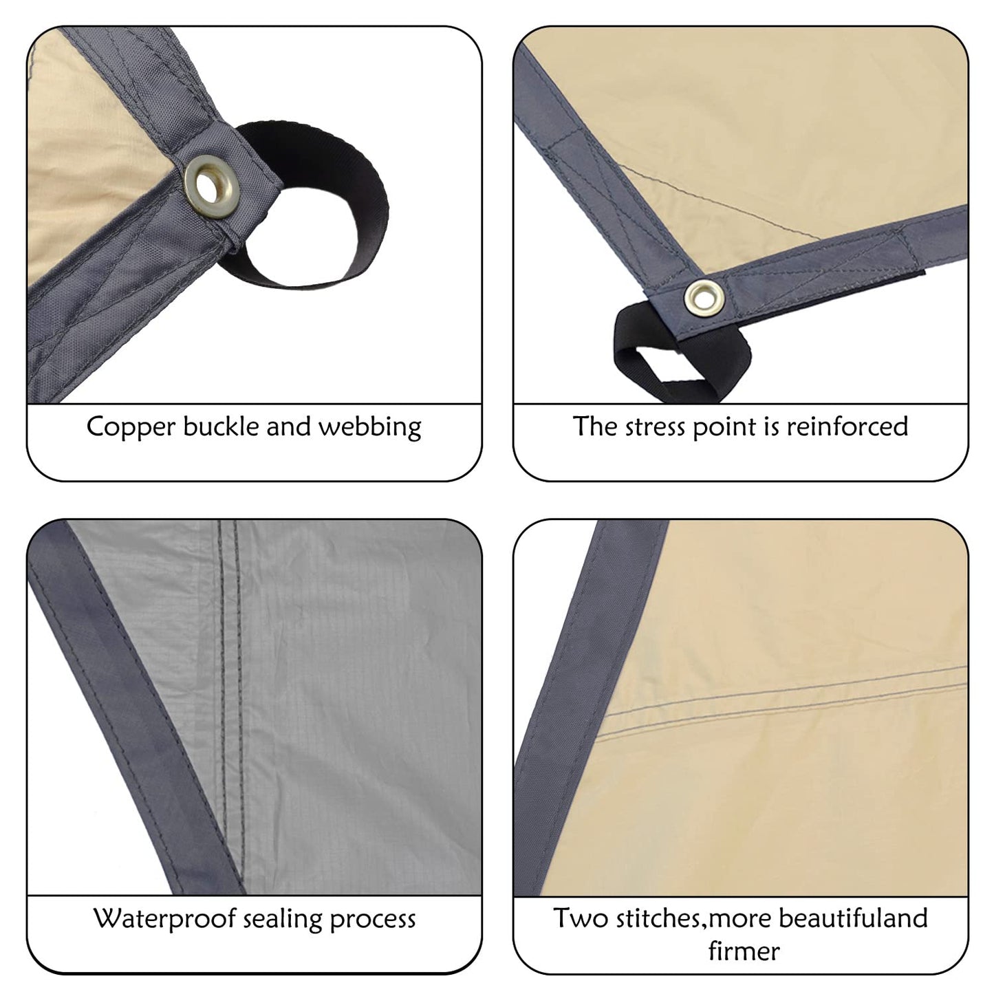 16x16 ft Large Camping Tarp Waterproof Hammock Rain Fly Camping Awning Sun Shelter Khaki (Without Pole) (Khaki)