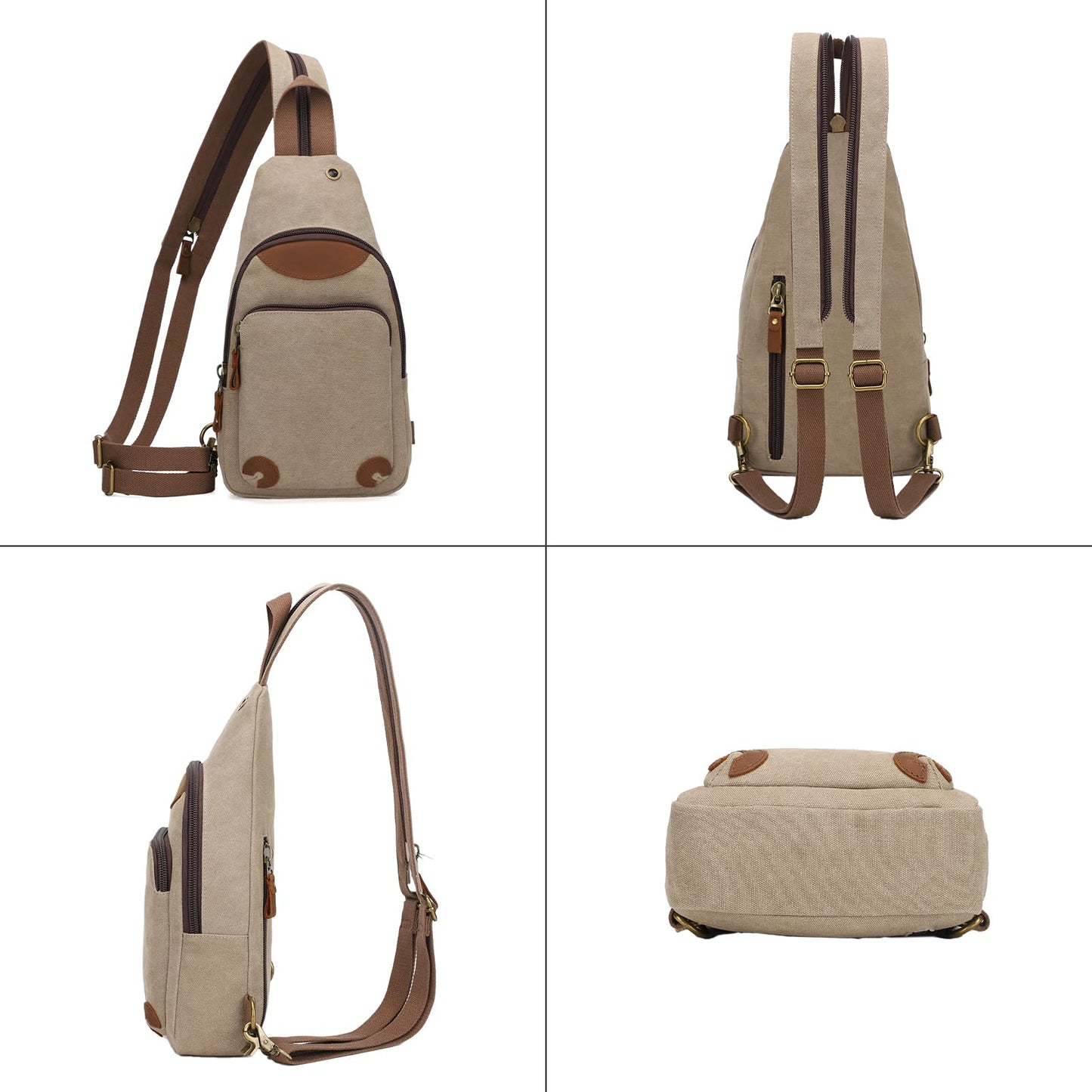 KL928 Canvas Sling Bag Crossbody Backpack Shoulder Casual Rucksack for Men Women, Khaki