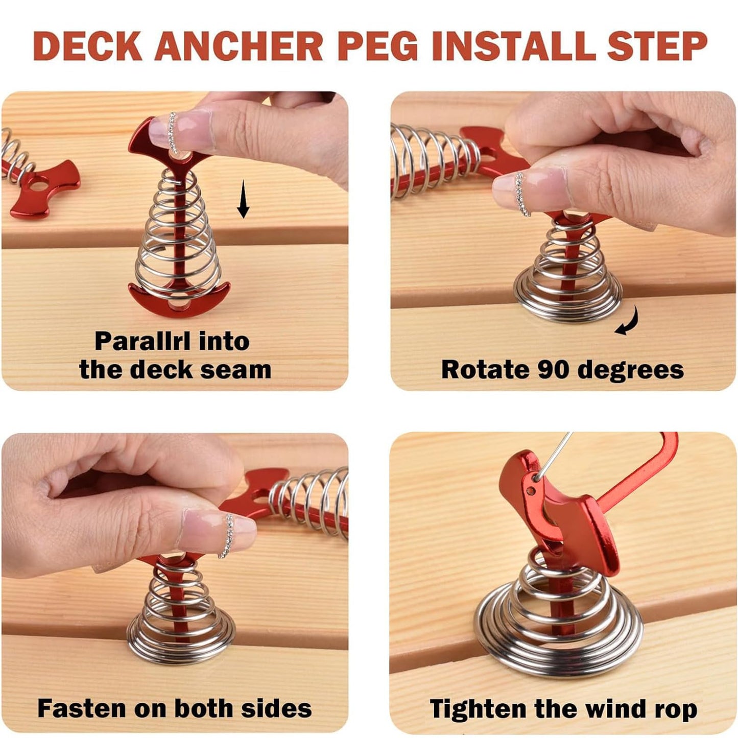 JINGIHE 5 PCS Fishbone Deck Anchor Pegs, Red Deck Furniture Anchors, Deck peg with Spring Buckle, 2.9 Inch x 1.4 Inch Adjustable Anchor Deck pegs, Tent Decks Anchors for Camping Hiking Supplies