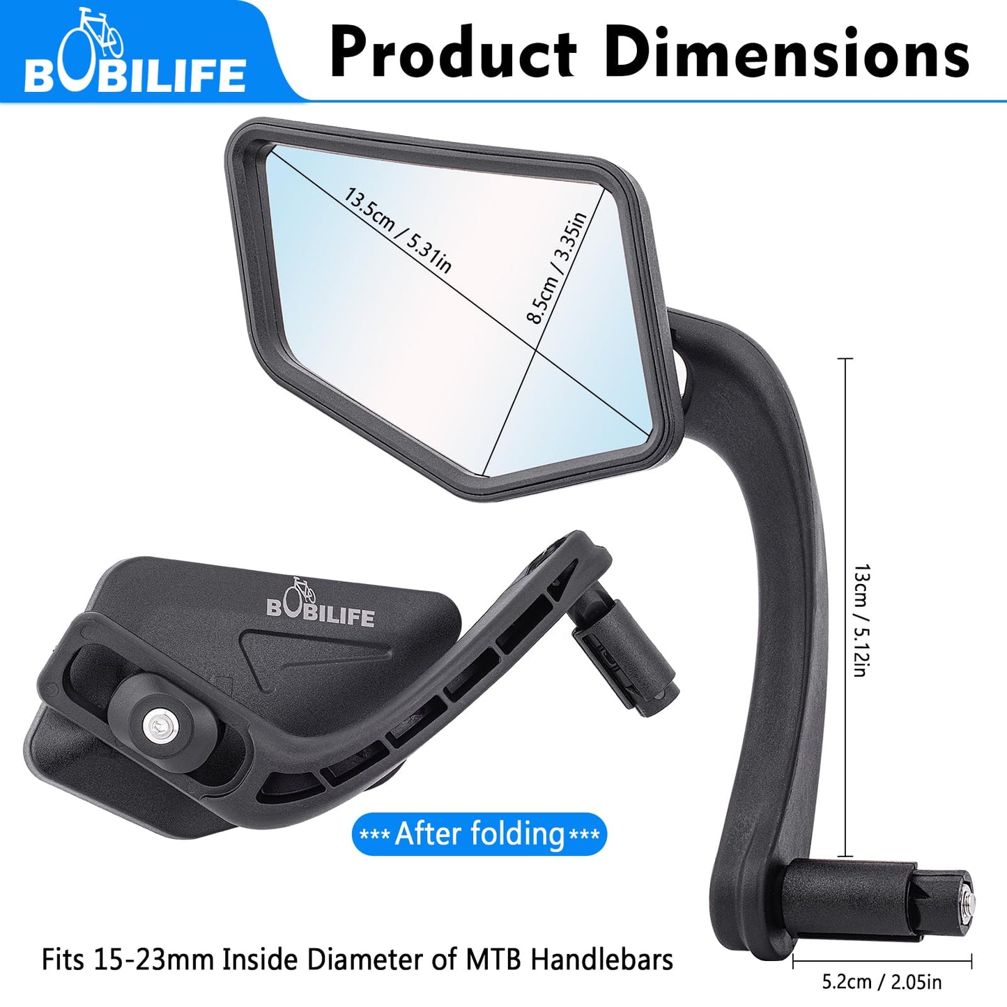 Bike Handlebar Bar End Rear View Mirror - Big Size 360° Adjustable HD Convex Glass Lens Rearview Side Mirrors for Mountain Bike Bicycle Scooter E-bike, 2 Pack
