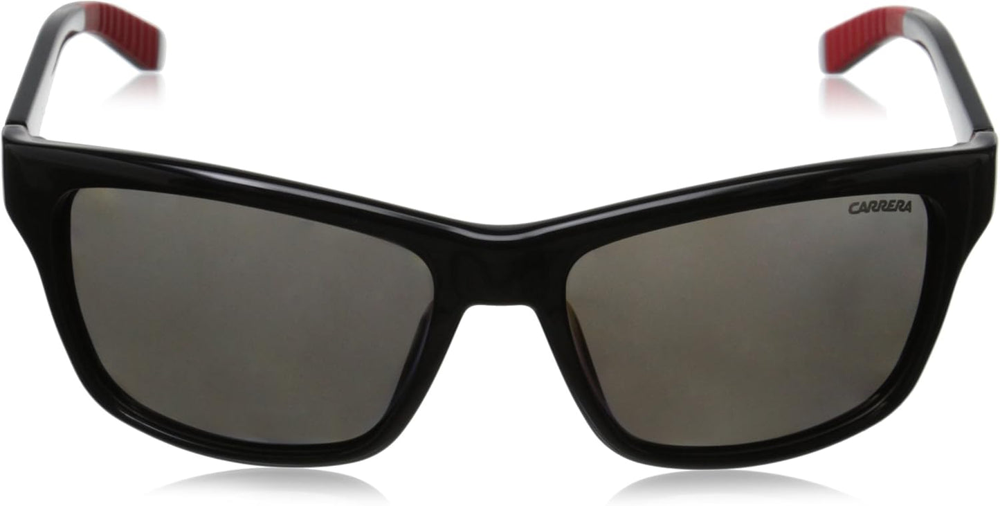 Carrera Sunglasses (Safilo Group) CA8013/S Rectangular Sunglasses, Shiny Black & Gray Polarized, 58 mm