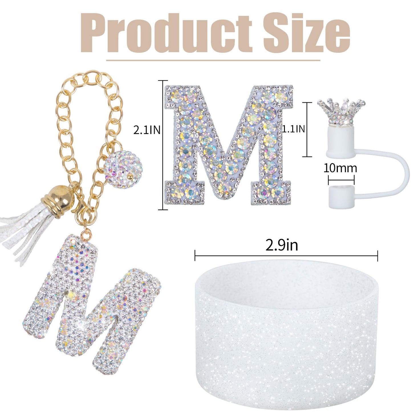 foci cozi Letter Charms for Stanley Cup Handle,Silicone Boot Accessories Charms for Stanley Cup 40oz 30oz,Crown Straw Cover Topper & Diamond Sticker(M)