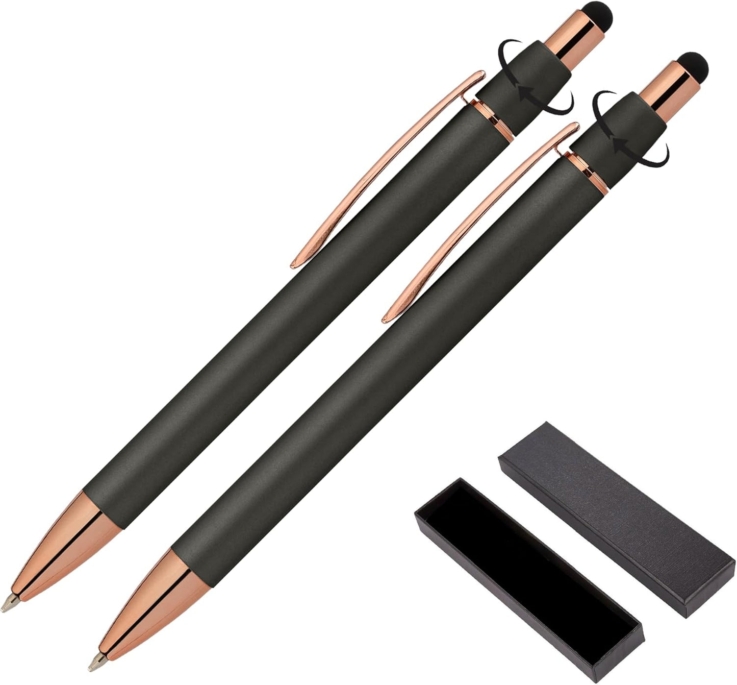 Fidget Pen for Adults - 2 Pack Stress Relief Pens with Gift Box - ADHD Anxiety - Metal with Rubber Grip - Focus for Office, Work (Black-Blue)