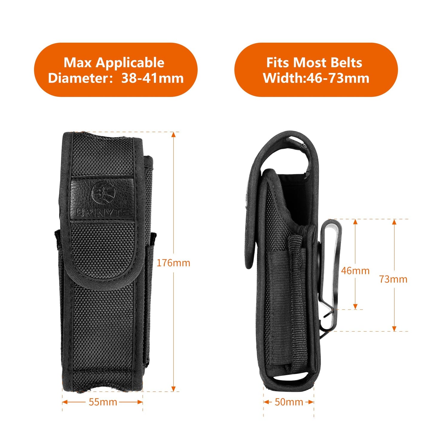Brinyte Tactical Flashlight Pouch Holster, Rotatable Flashlight Holder Belt Clip Tactical Torch Carry Case with 360 Degree Reel Clip,Compatible for Brinyte PT16 Tactical Light