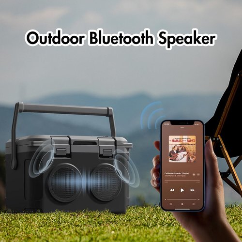 GETUHAND Camp Cooler with Bluetooth Speaker 22 Quart,48 Hours Ice Retention, Portable Handle, Outdoor Camping Cooler for BBQs, Beach, Hiking Black